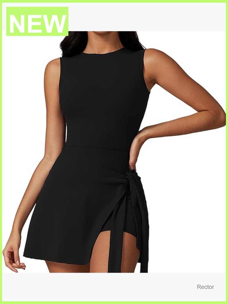 Sleeveless Tennis Dress With Built-In Shorts 2-In-1 Athletic Wrap Romper